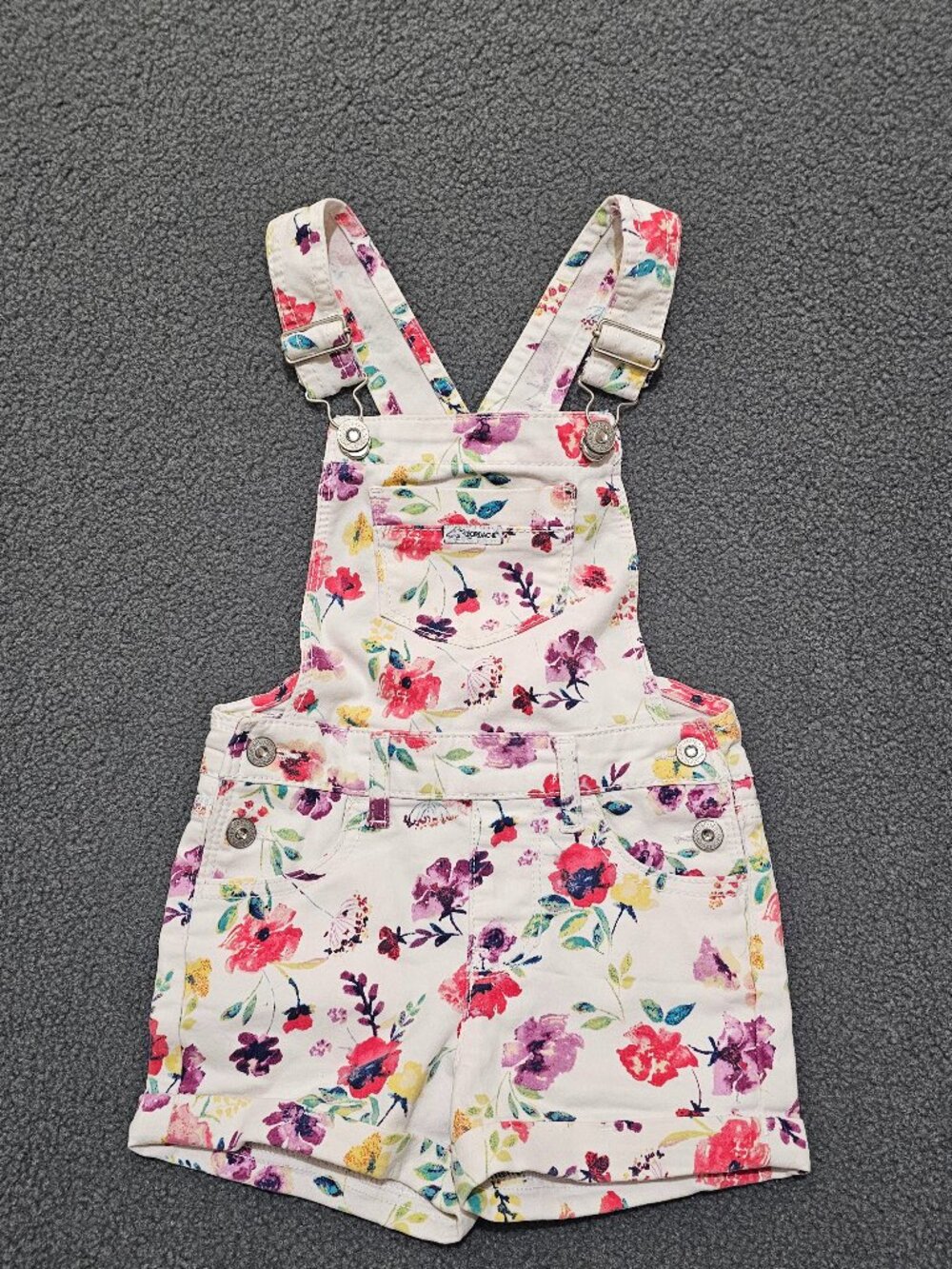 Jordache Girls 3T Floral Shortalls White Multicolor Adjustable Strap Overalls
